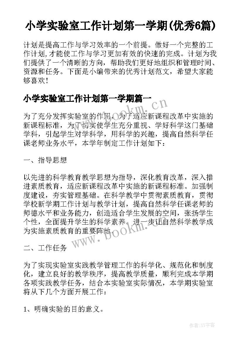 小学实验室工作计划第一学期(优秀6篇)