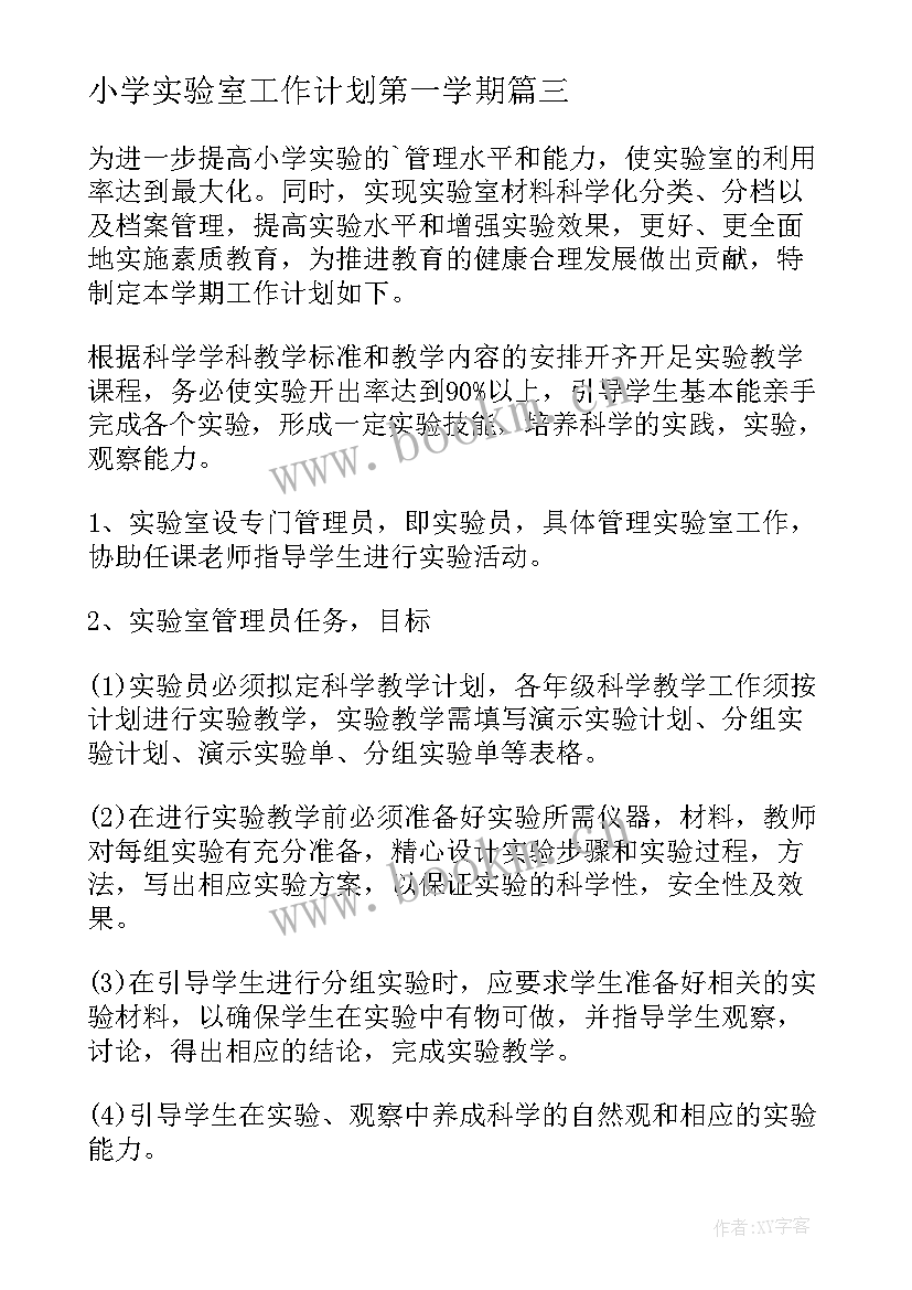 小学实验室工作计划第一学期(优秀6篇)