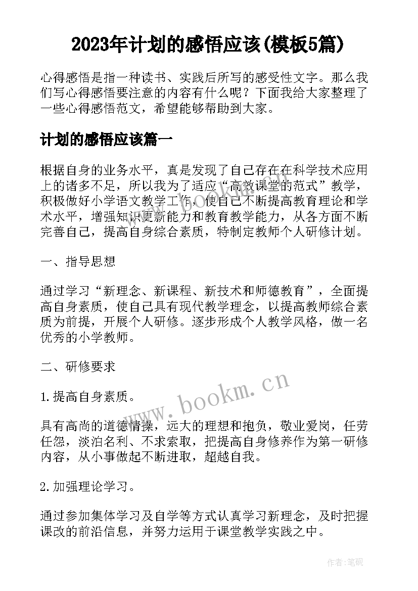 2023年计划的感悟应该(模板5篇)