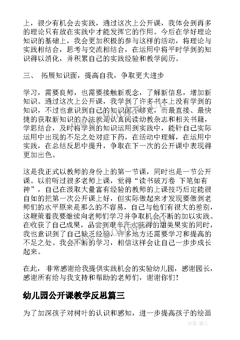 最新幼儿园公开课教学反思(实用6篇)