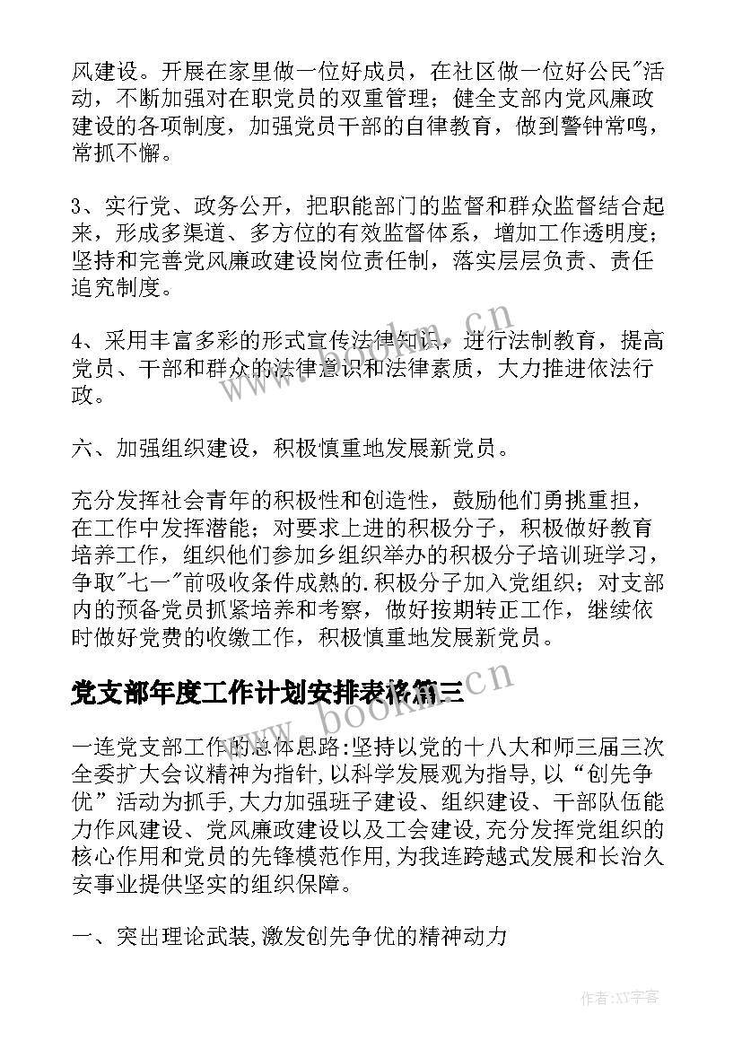 最新党支部年度工作计划安排表格(实用7篇)