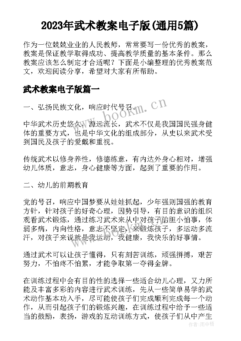 2023年武术教案电子版(通用5篇)