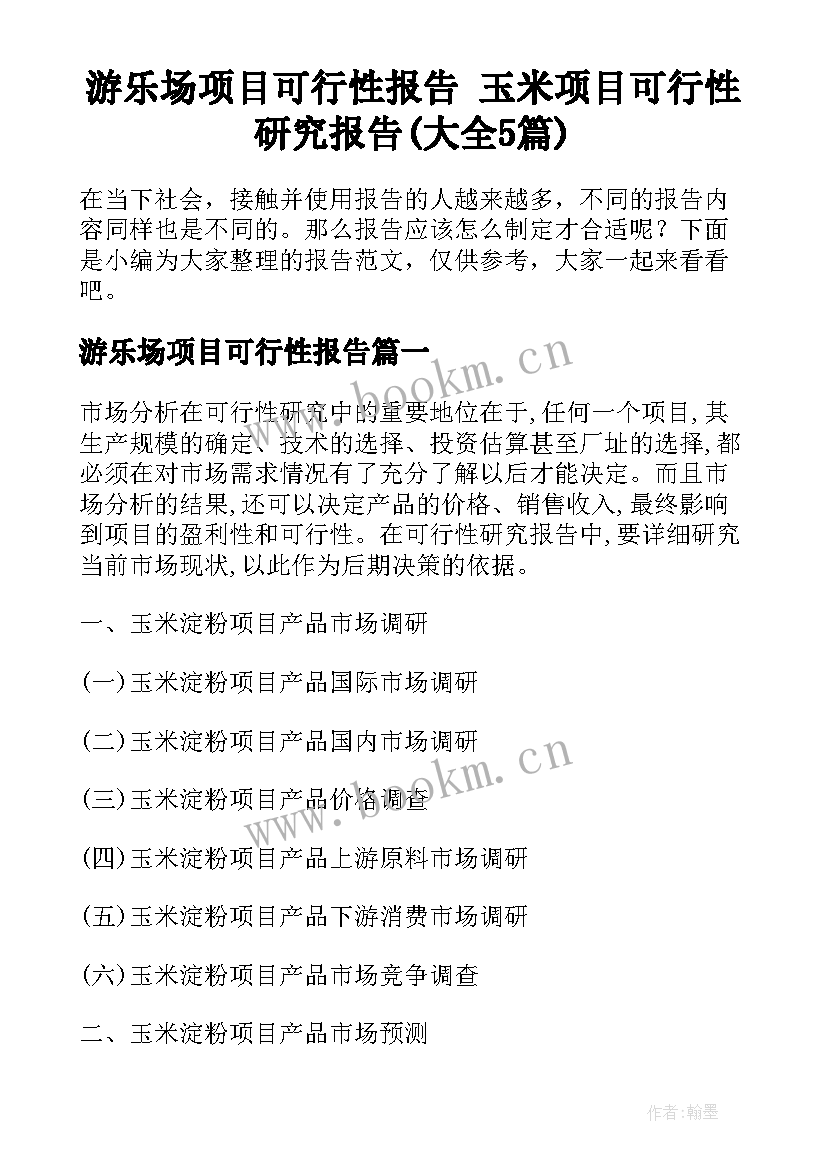 游乐场项目可行性报告 玉米项目可行性研究报告(大全5篇)