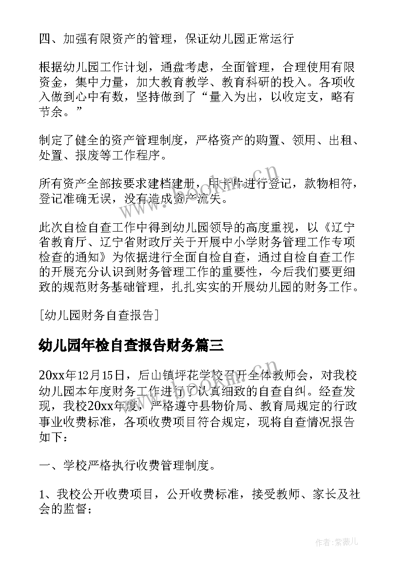 幼儿园年检自查报告财务 幼儿园财务自查报告(优质8篇)