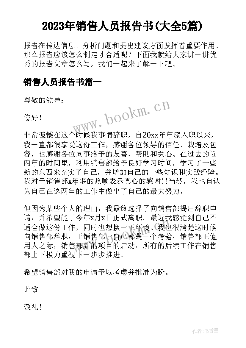 2023年销售人员报告书(大全5篇)