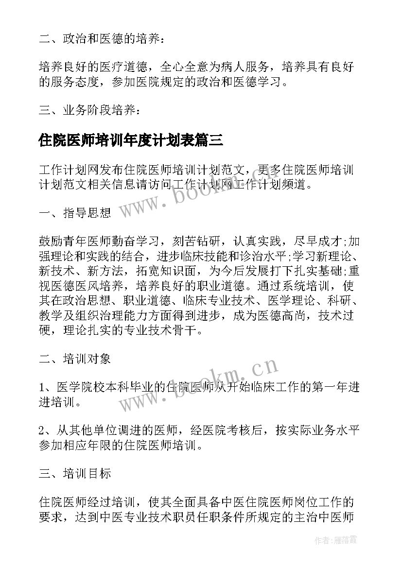 最新住院医师培训年度计划表(汇总5篇)