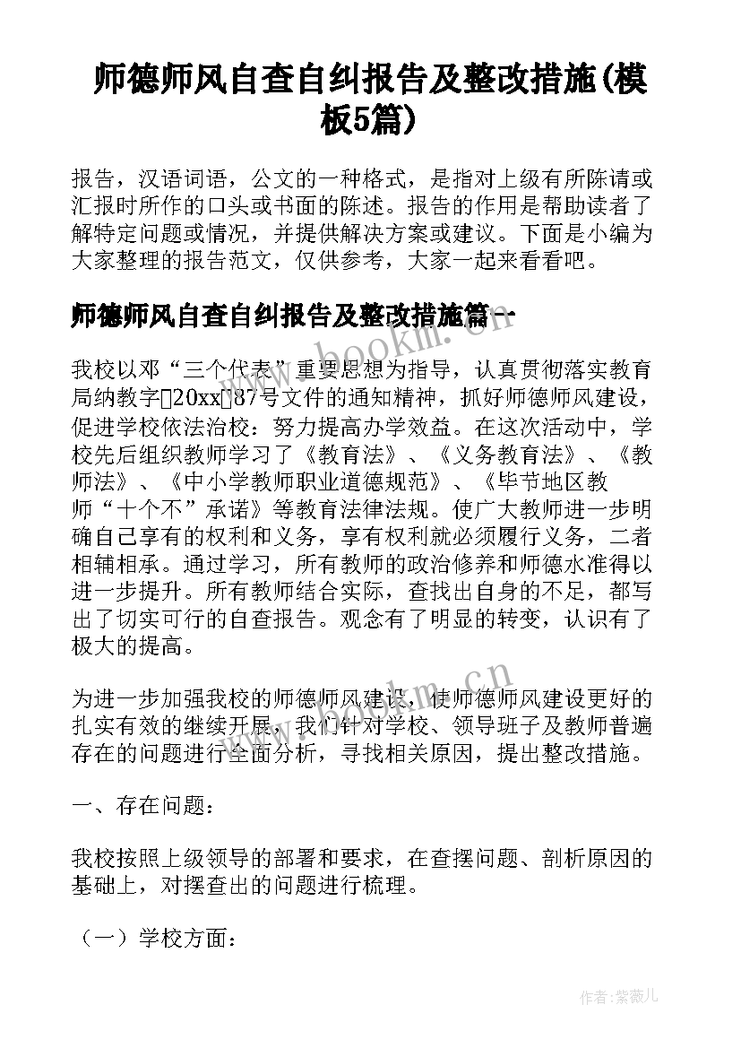 师德师风自查自纠报告及整改措施(模板5篇)