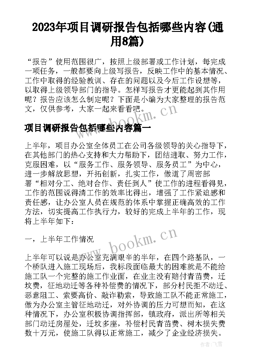 2023年项目调研报告包括哪些内容(通用8篇)