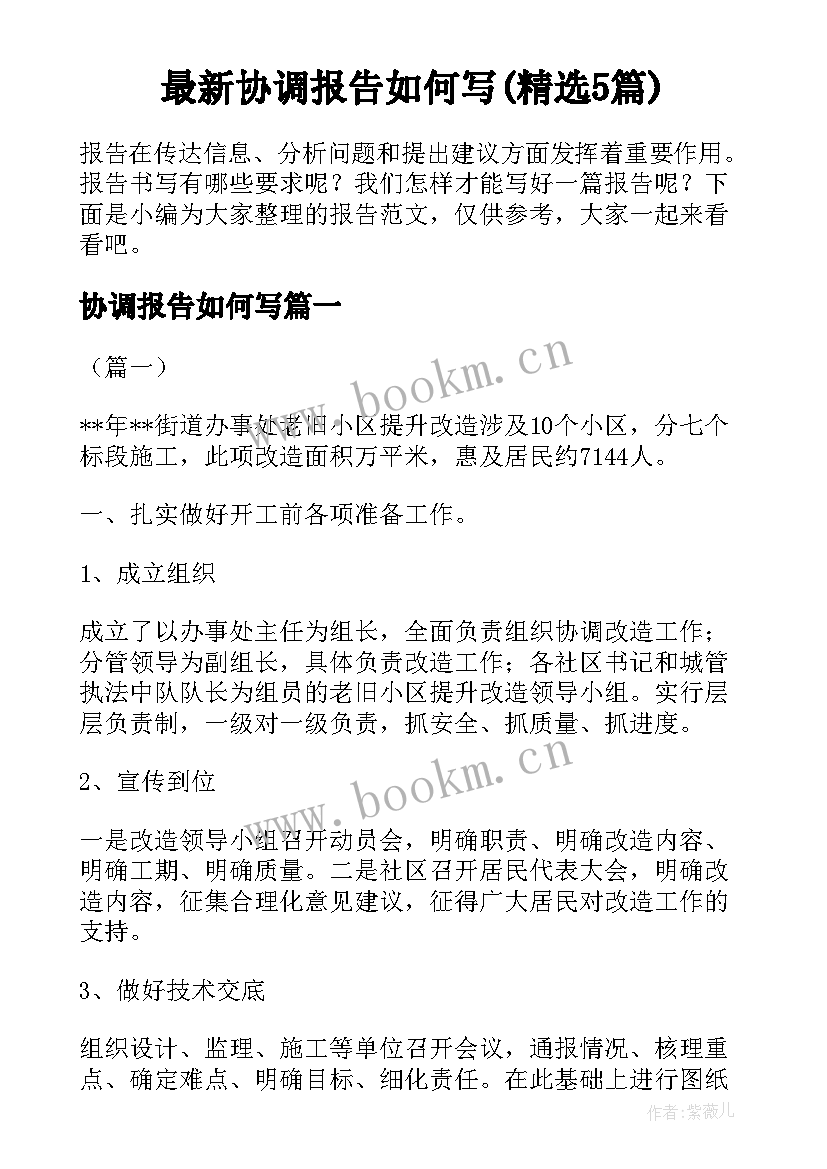 最新协调报告如何写(精选5篇)