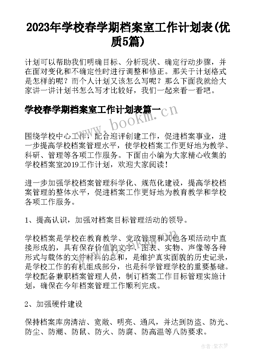 2023年学校春学期档案室工作计划表(优质5篇)