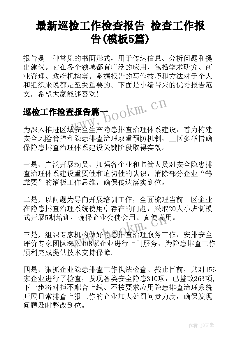 最新巡检工作检查报告 检查工作报告(模板5篇)