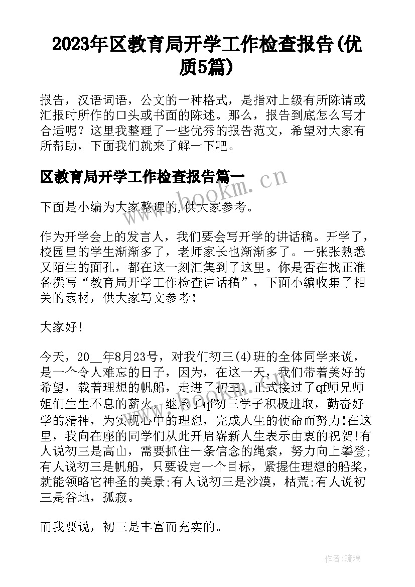 2023年区教育局开学工作检查报告(优质5篇)