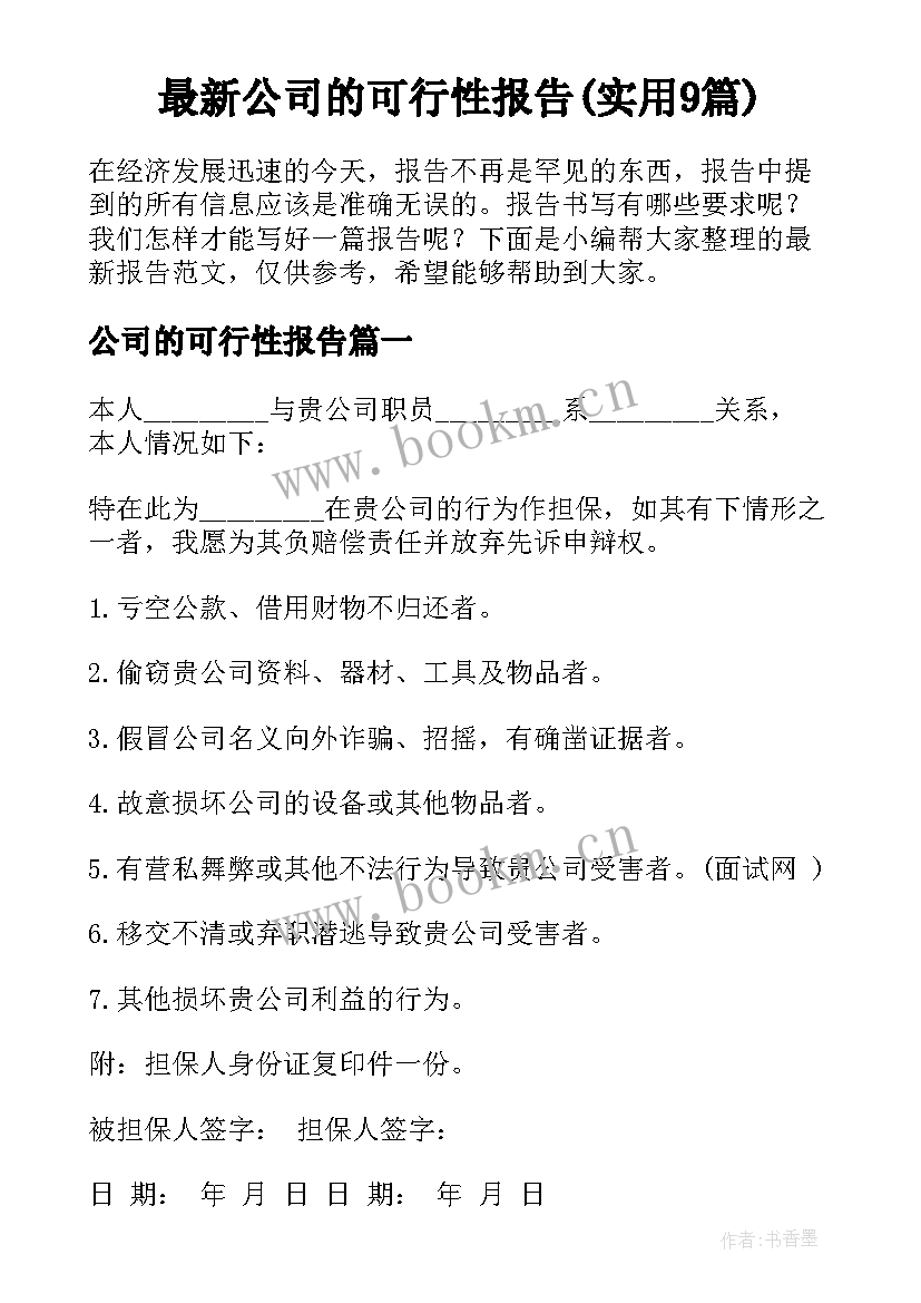 最新公司的可行性报告(实用9篇)