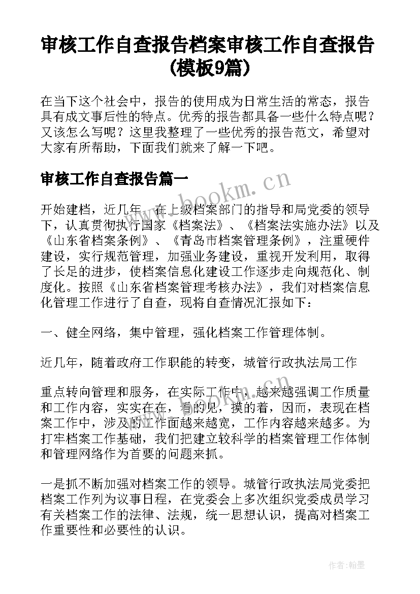 审核工作自查报告 档案审核工作自查报告(模板9篇)