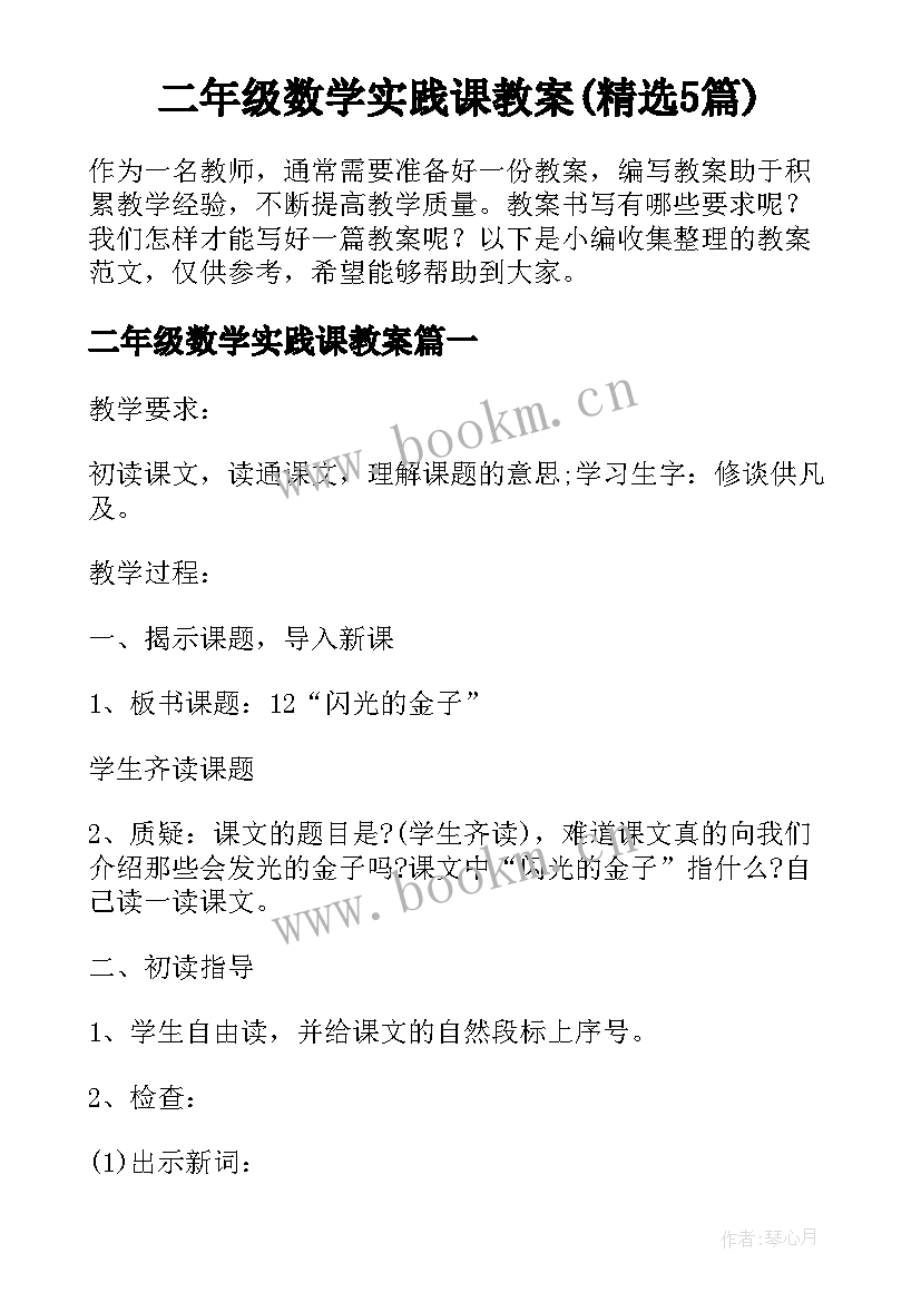 二年级数学实践课教案(精选5篇)