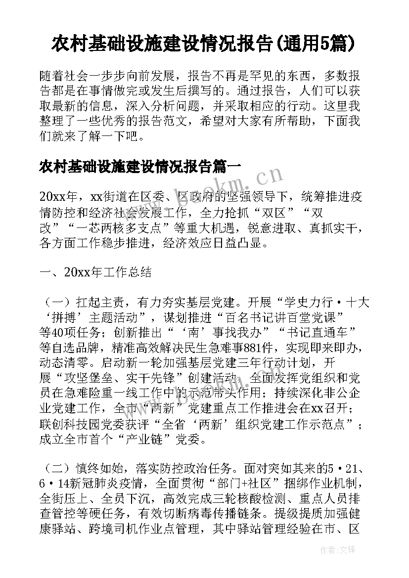 农村基础设施建设情况报告(通用5篇)