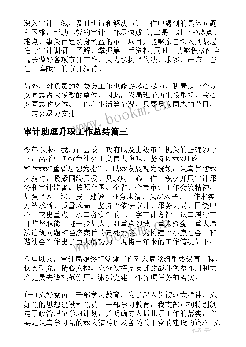 2023年审计助理升职工作总结(精选5篇)