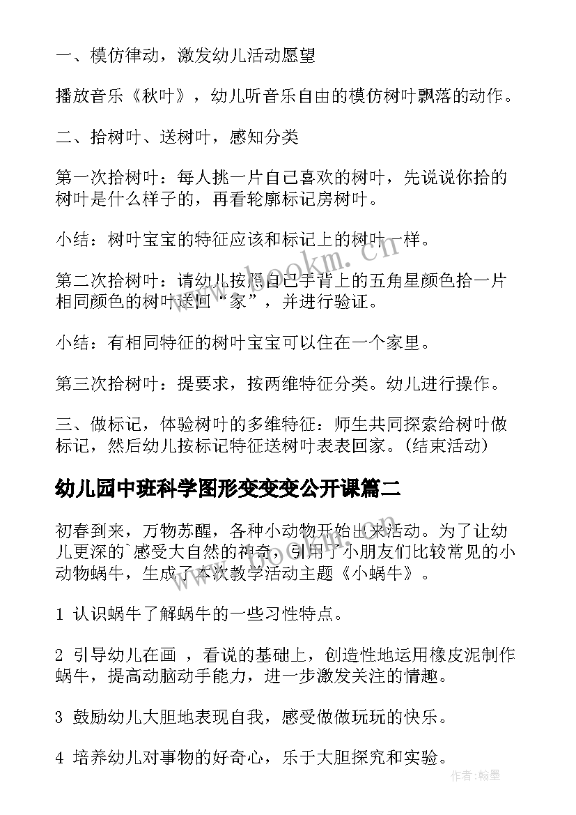 2023年幼儿园中班科学图形变变变公开课 中班科学活动教案(模板10篇)