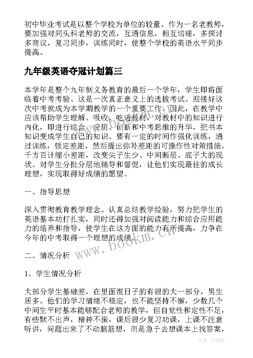 2023年九年级英语夺冠计划 九年级英语教学计划(实用6篇)