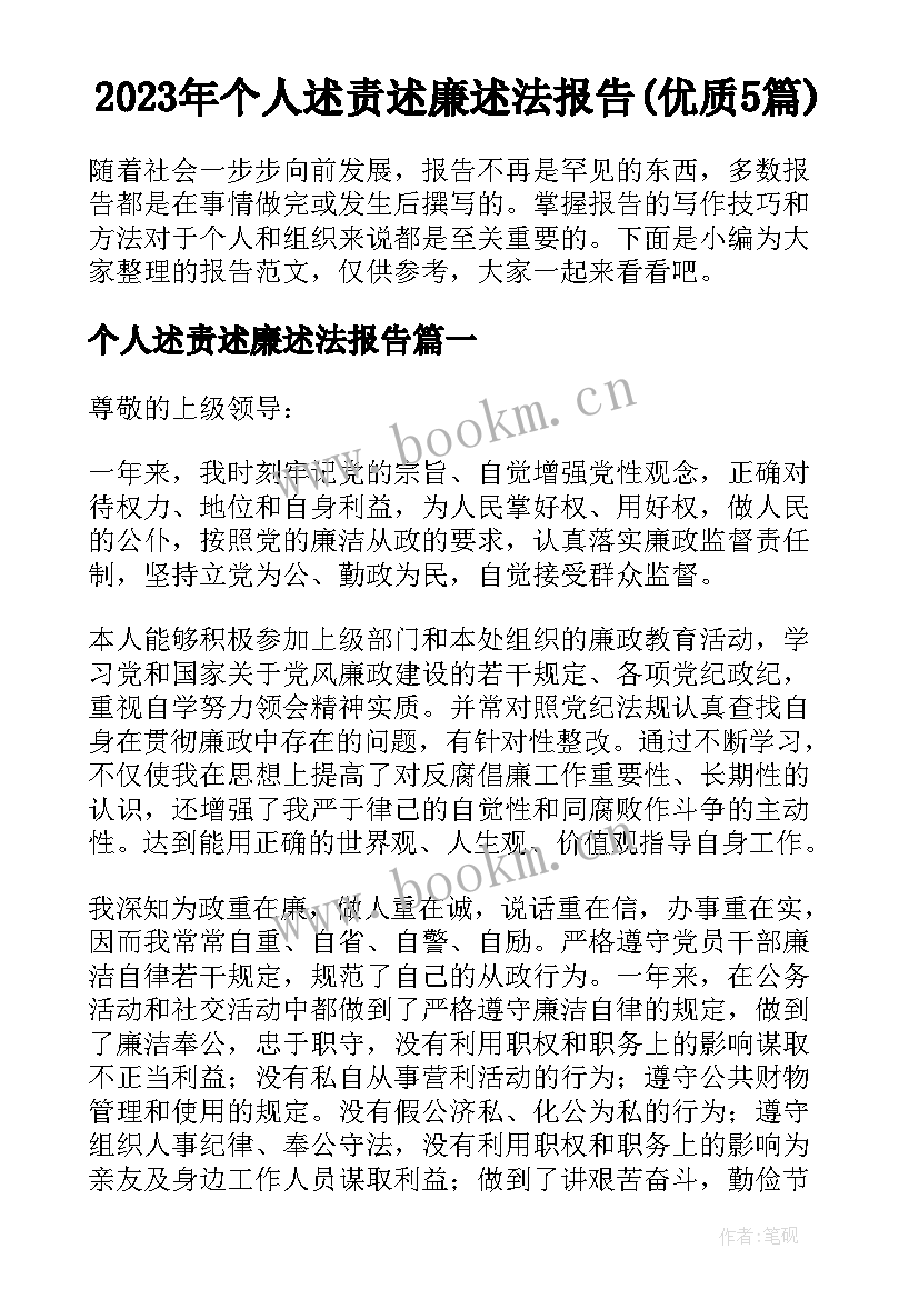 2023年个人述责述廉述法报告(优质5篇)