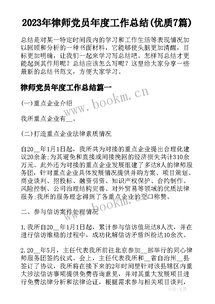 2023年律师党员年度工作总结(优质7篇)