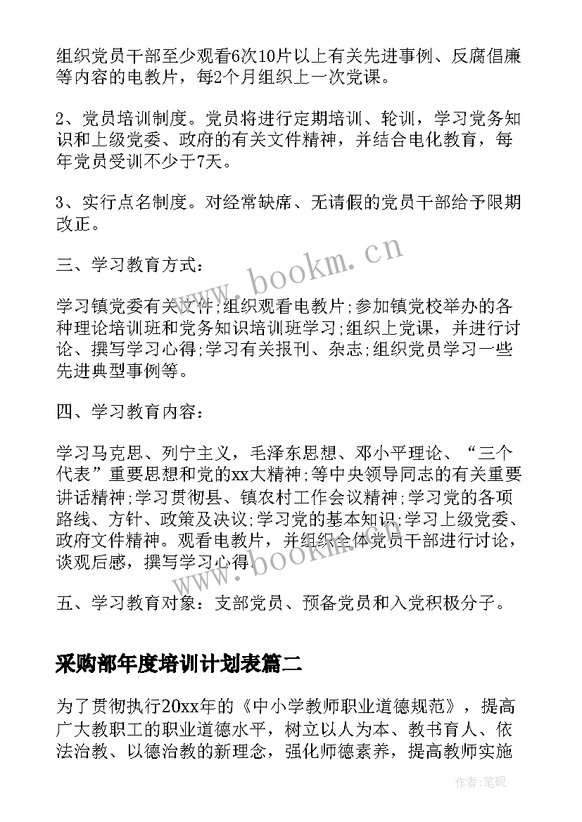 2023年采购部年度培训计划表(优秀5篇)