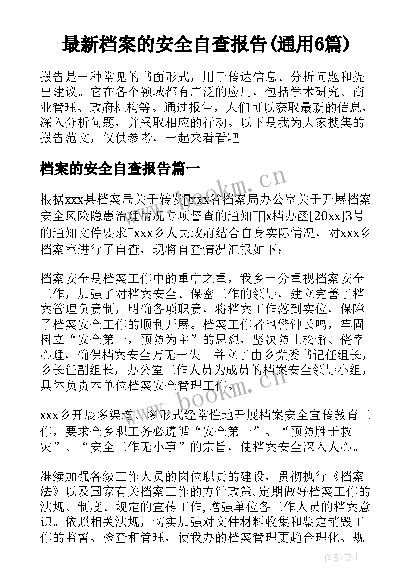 最新档案的安全自查报告(通用6篇)