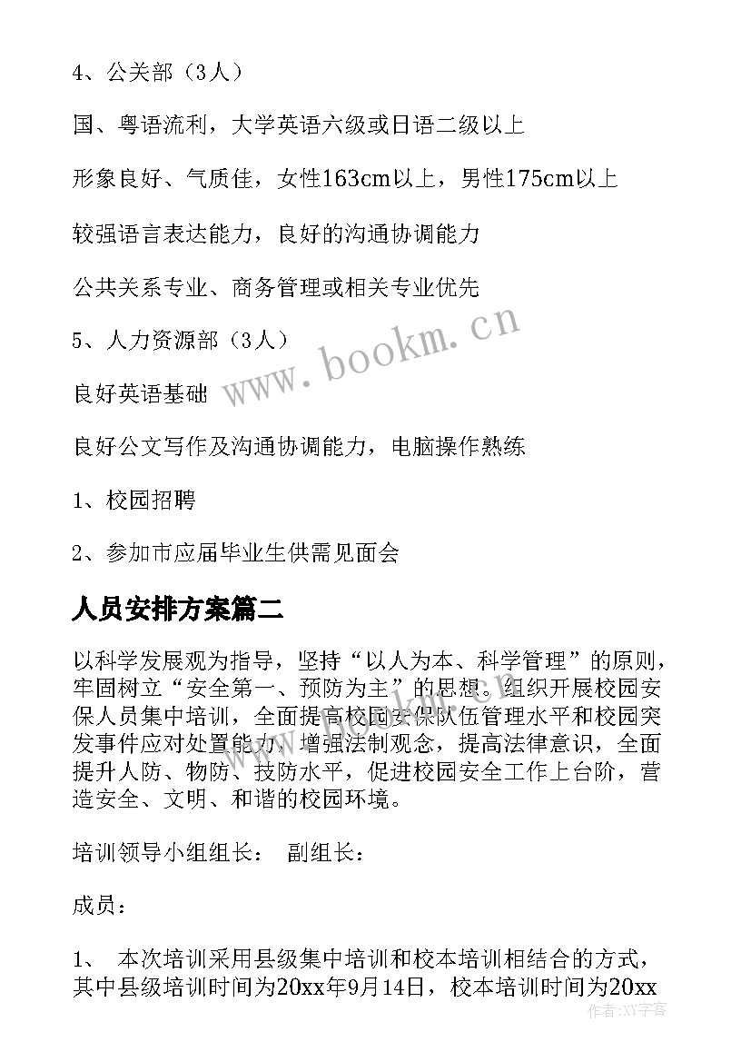 人员安排方案(优秀5篇)