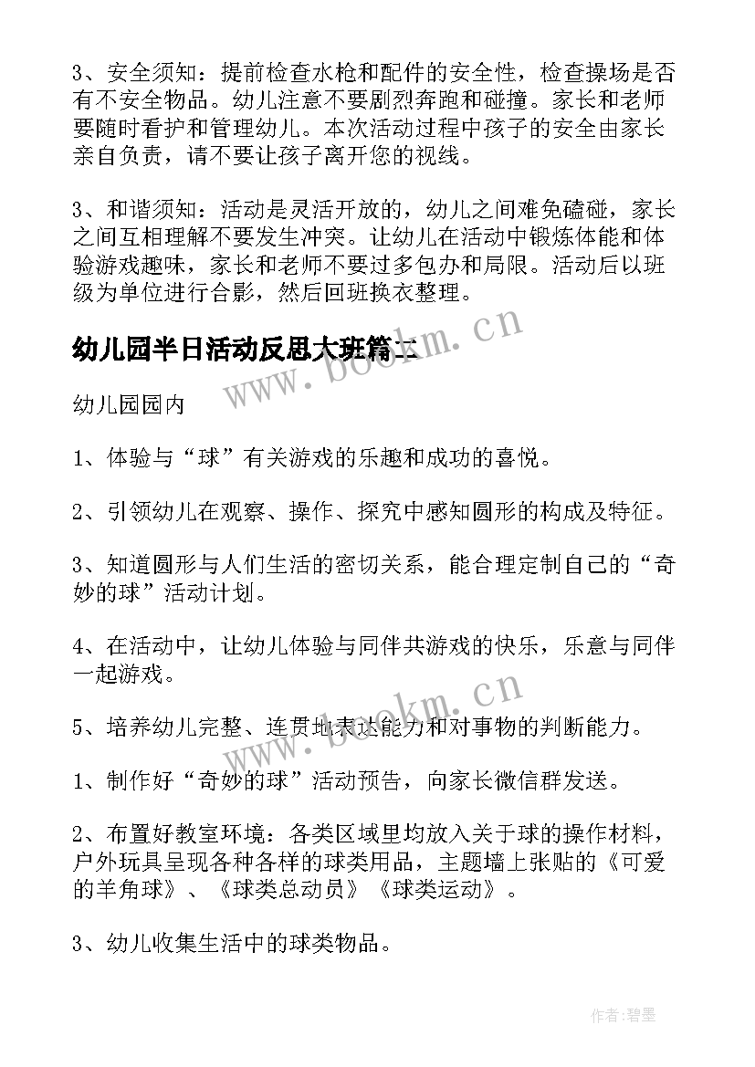 2023年幼儿园半日活动反思大班 幼儿园半日活动方案(优质10篇)