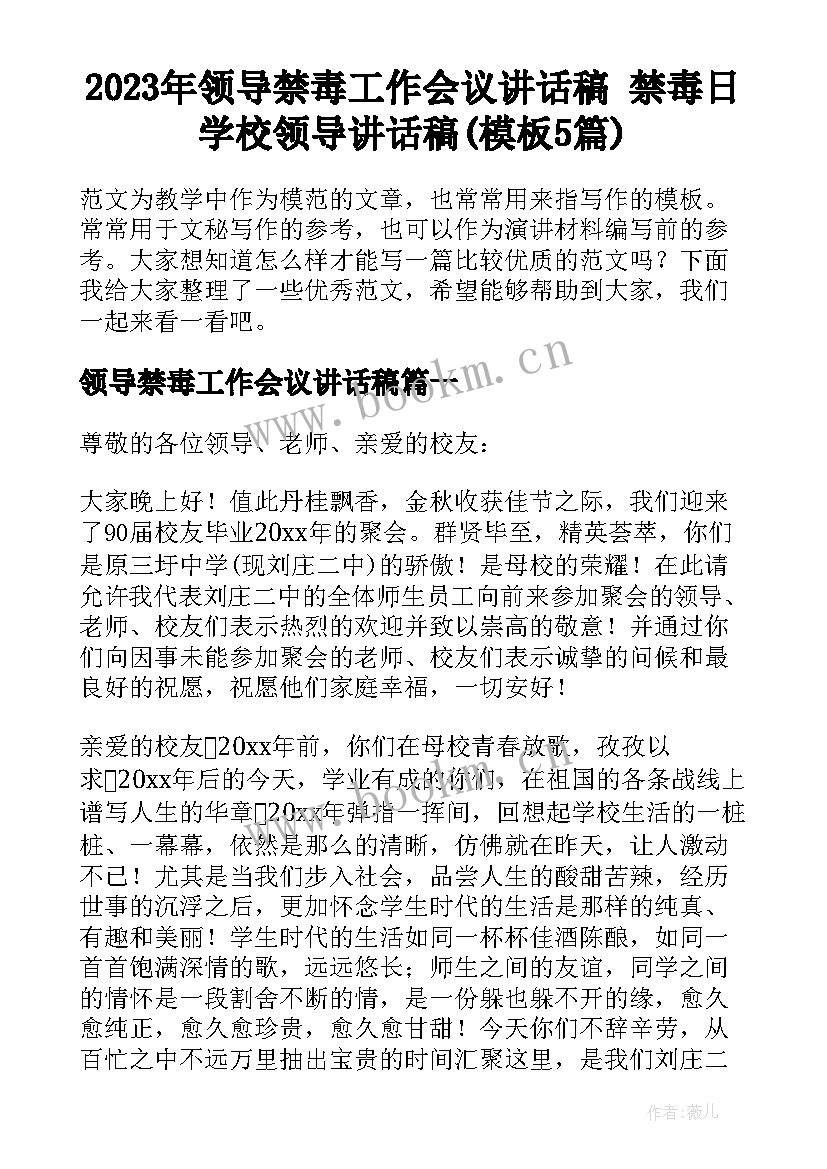 2023年领导禁毒工作会议讲话稿 禁毒日学校领导讲话稿(模板5篇)