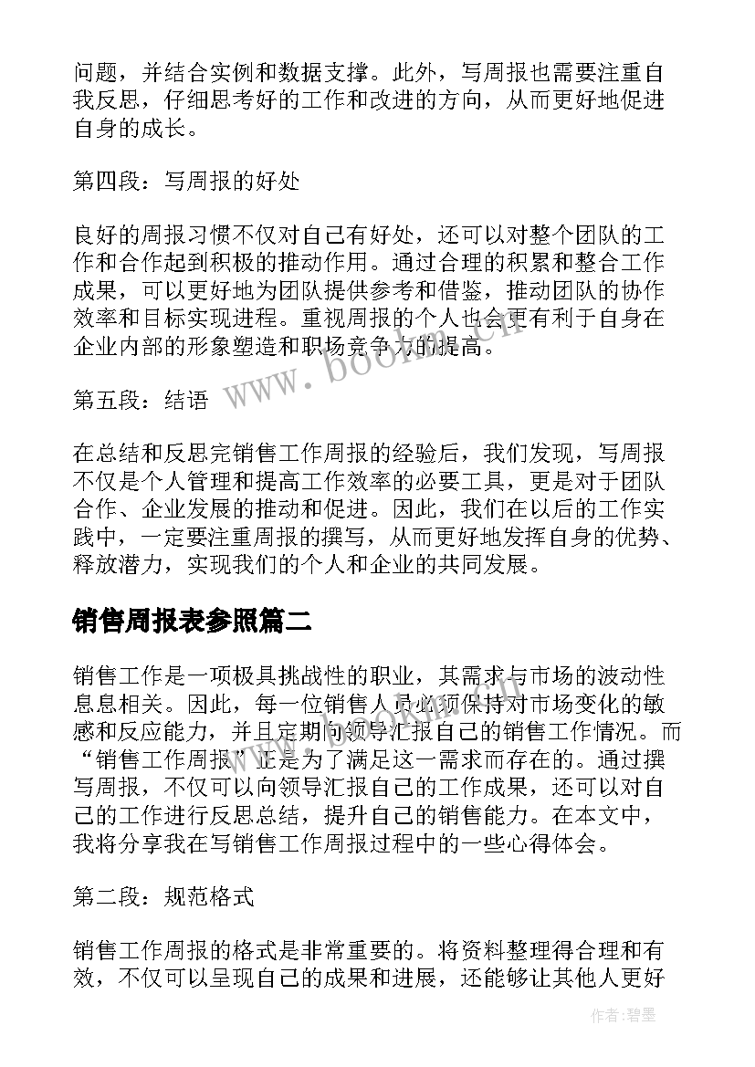 销售周报表参照 销售工作周报心得体会(实用5篇)