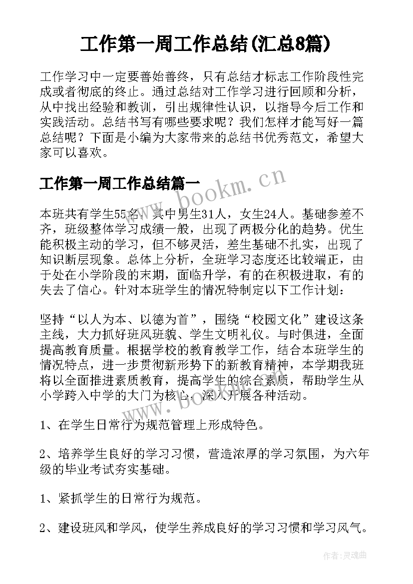 工作第一周工作总结(汇总8篇)