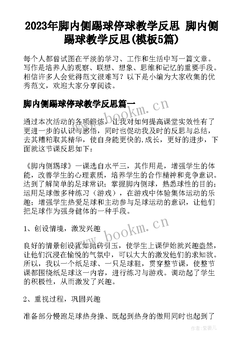 2023年脚内侧踢球停球教学反思 脚内侧踢球教学反思(模板5篇)