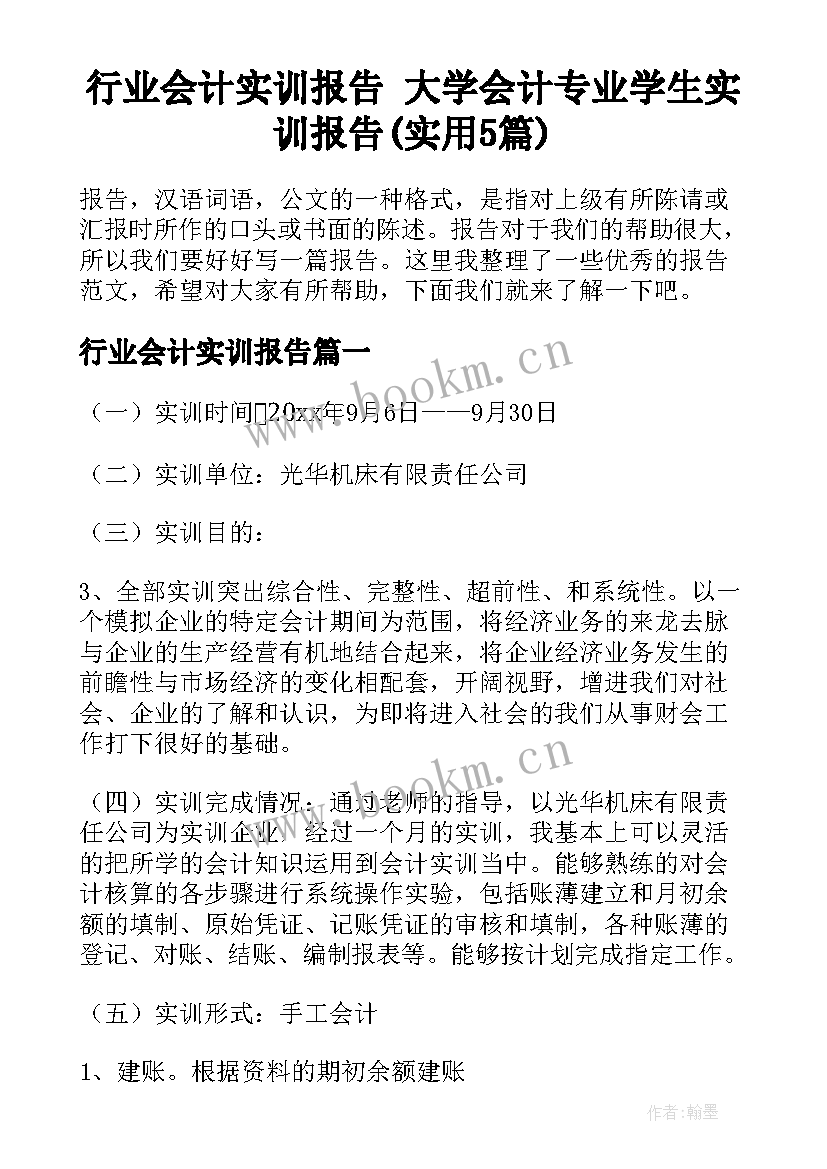 行业会计实训报告 大学会计专业学生实训报告(实用5篇)