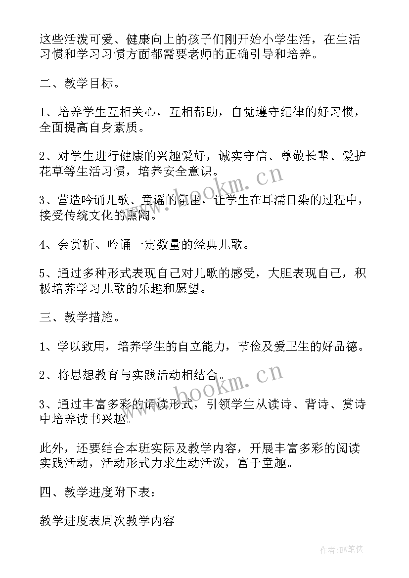 小学四年级教学计划及课程安排(模板5篇)