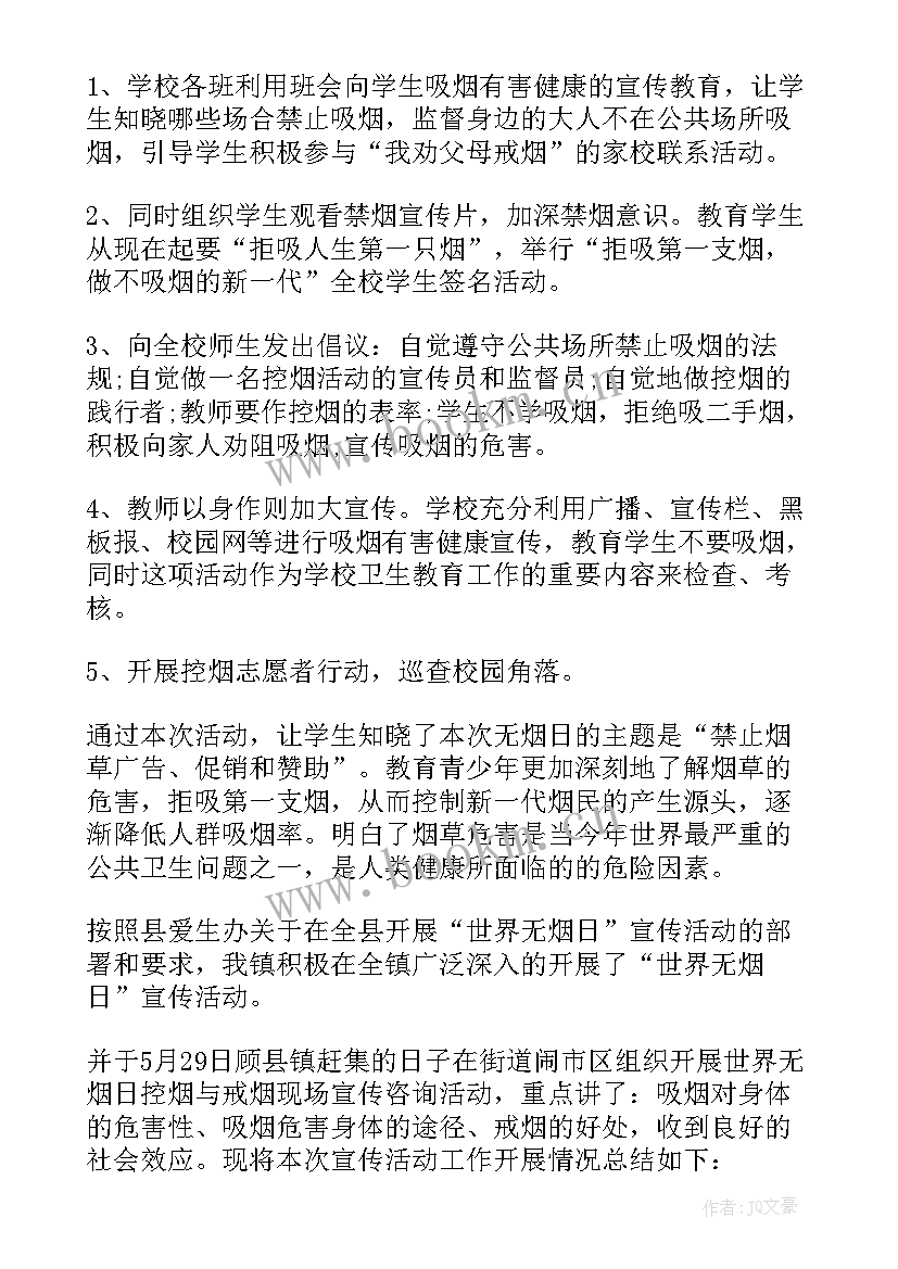 世界无烟日板报 世界无烟日宣传活动总结(通用5篇)