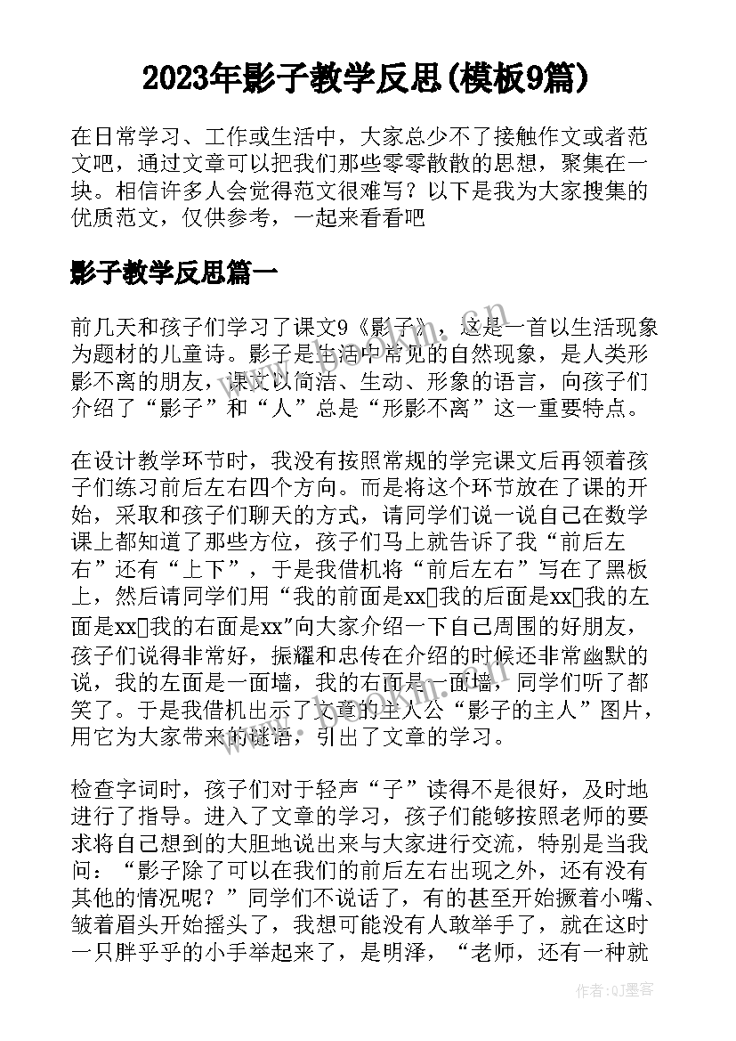 2023年影子教学反思(模板9篇)