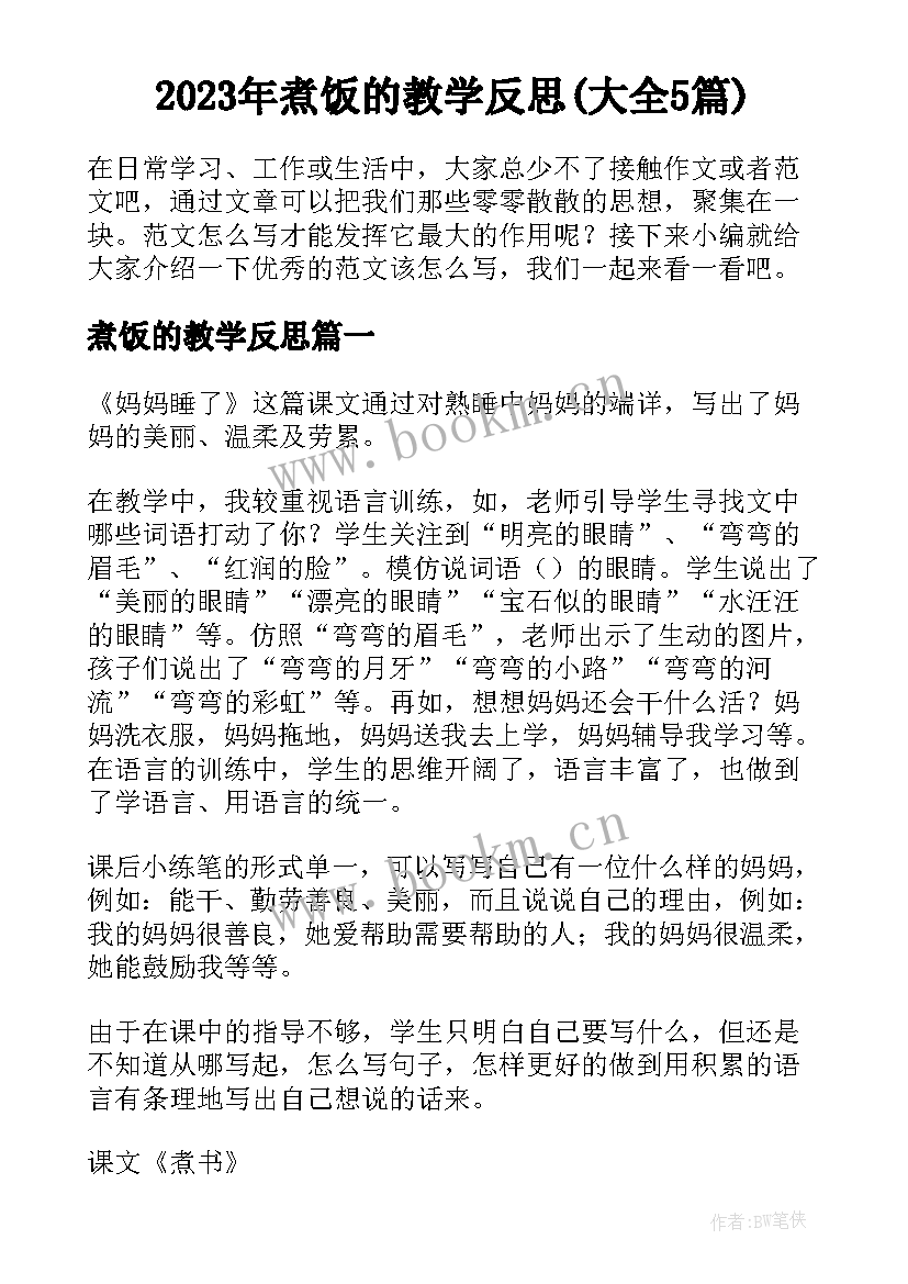 2023年煮饭的教学反思(大全5篇)