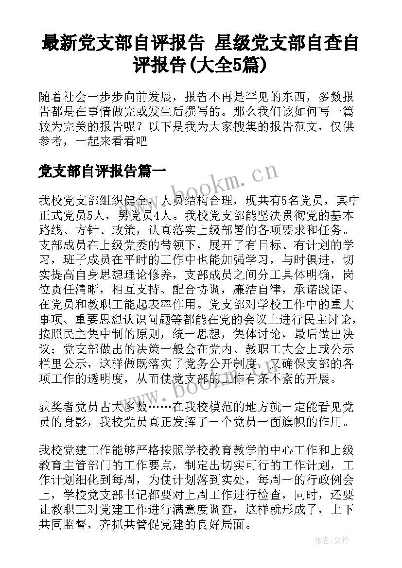 最新党支部自评报告 星级党支部自查自评报告(大全5篇)