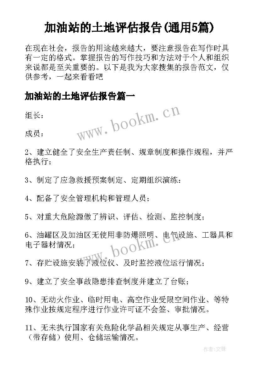 加油站的土地评估报告(通用5篇)