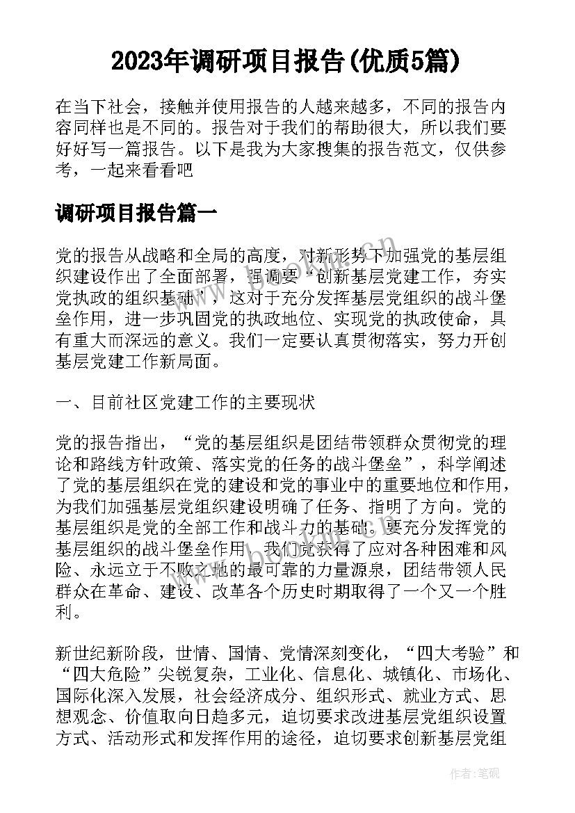 2023年调研项目报告(优质5篇)