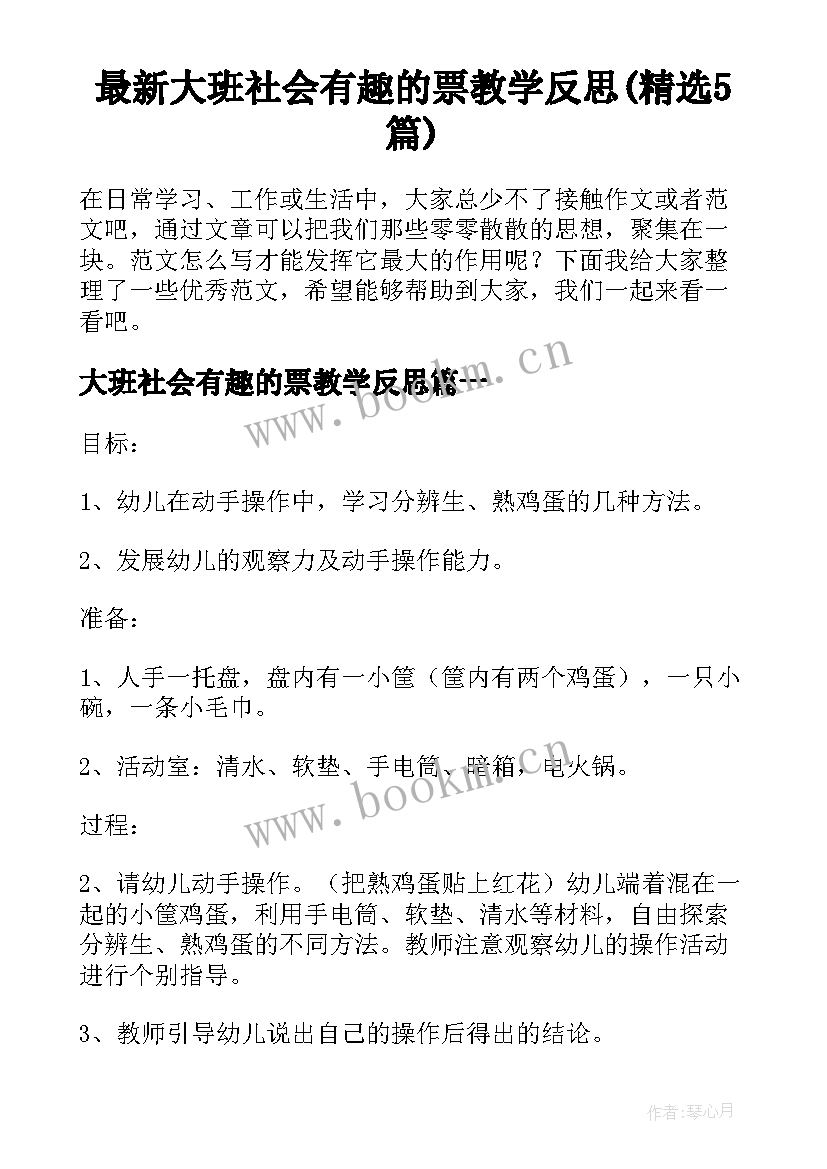 最新大班社会有趣的票教学反思(精选5篇)