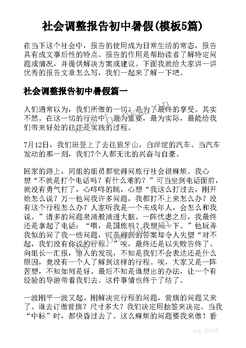 社会调整报告初中暑假(模板5篇)