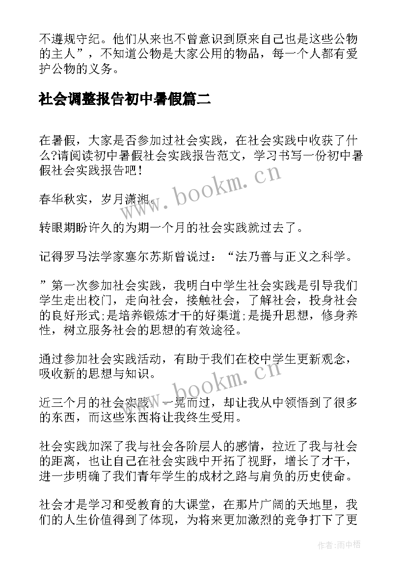 社会调整报告初中暑假(模板5篇)