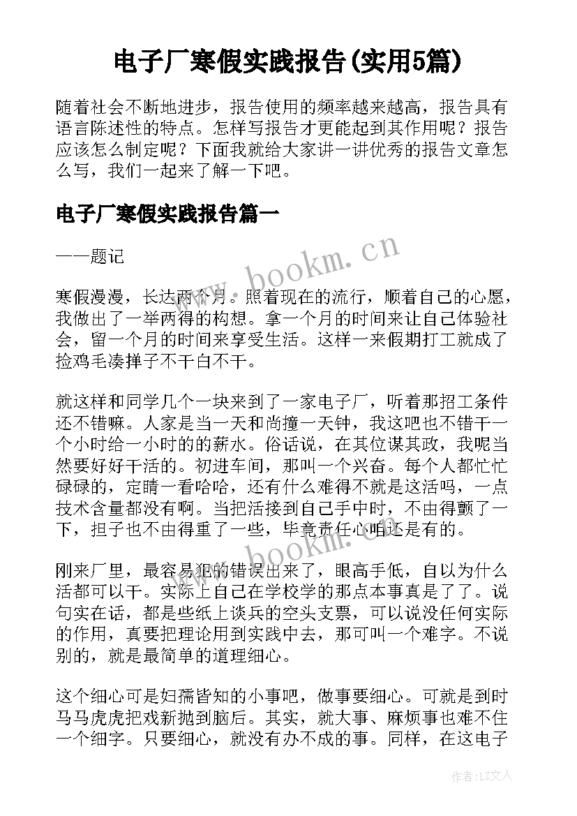 电子厂寒假实践报告(实用5篇)