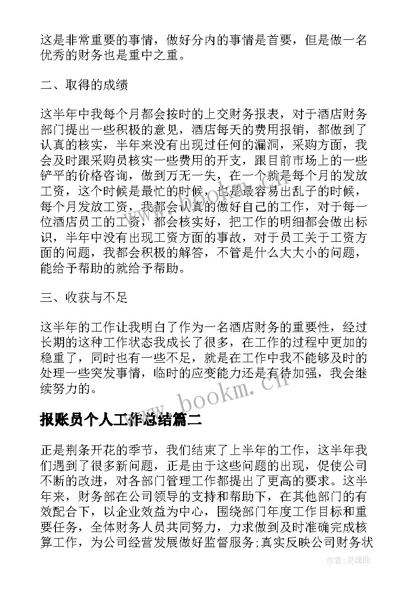 最新报账员个人工作总结(精选6篇)