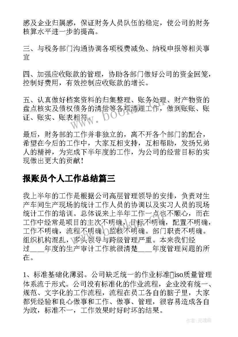 最新报账员个人工作总结(精选6篇)