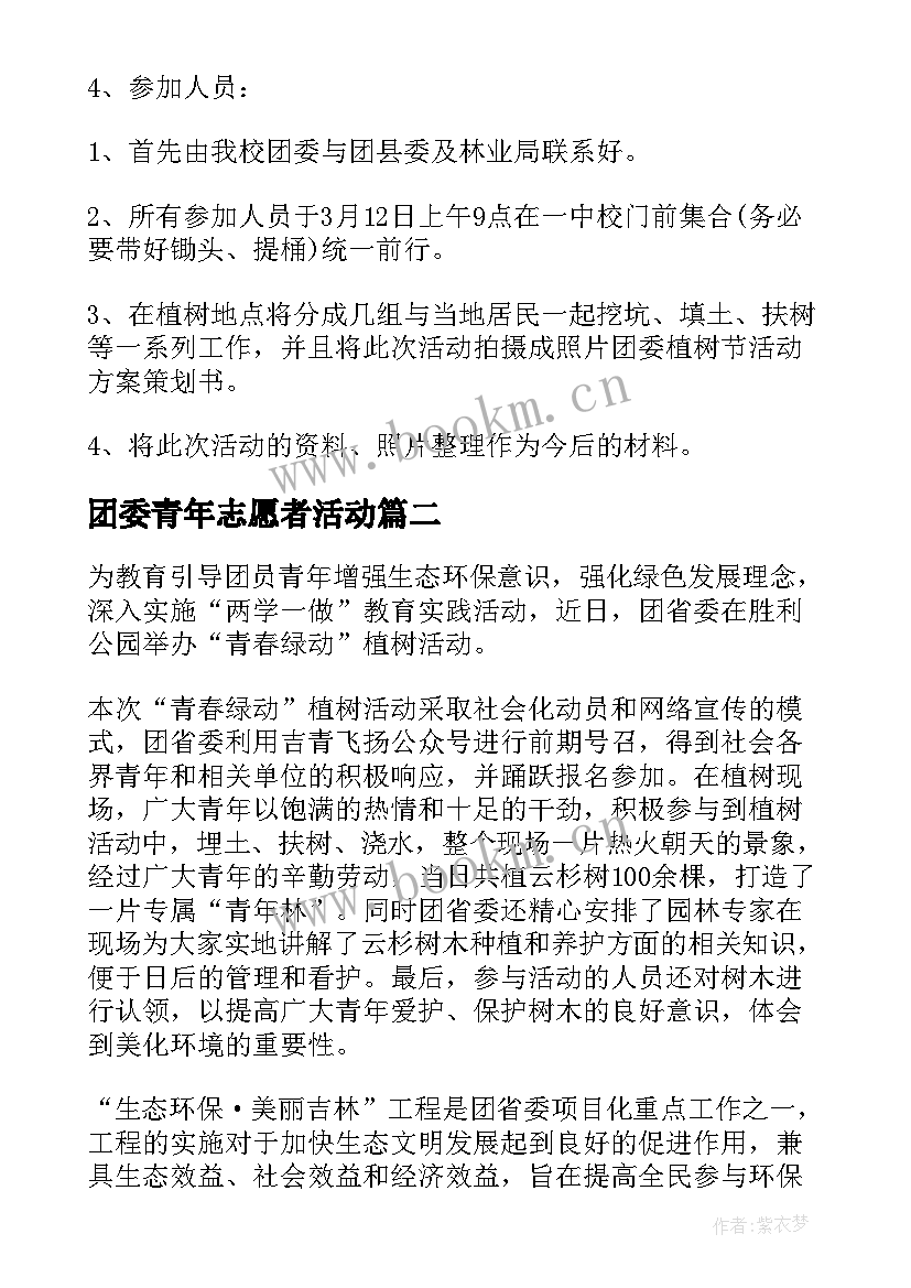 团委青年志愿者活动 团委活动方案(汇总8篇)