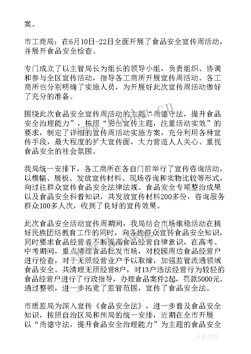 2023年食品安全周宣传活动总结 食品安全宣传周活动总结(优质7篇)