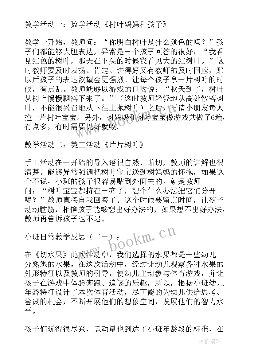 幼儿园不玩水安全教育教案反思 小班教学反思(优质10篇)